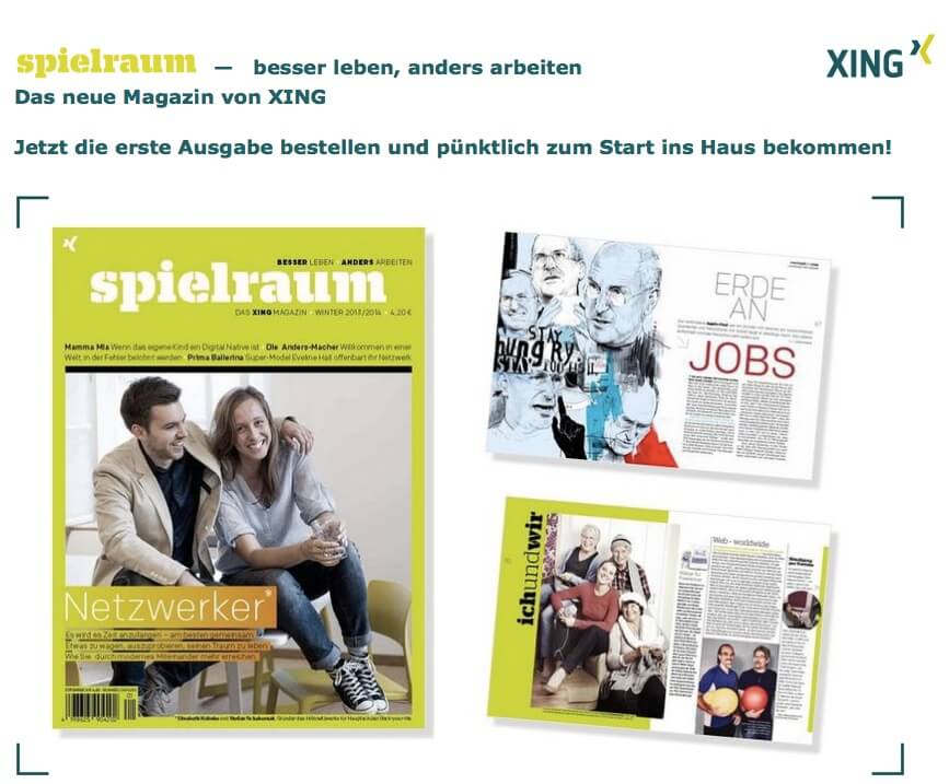 Xing Premium Mitglieder bekommen das neue Xing-Magazin „Spielraum“ als Digital Version geschenkt